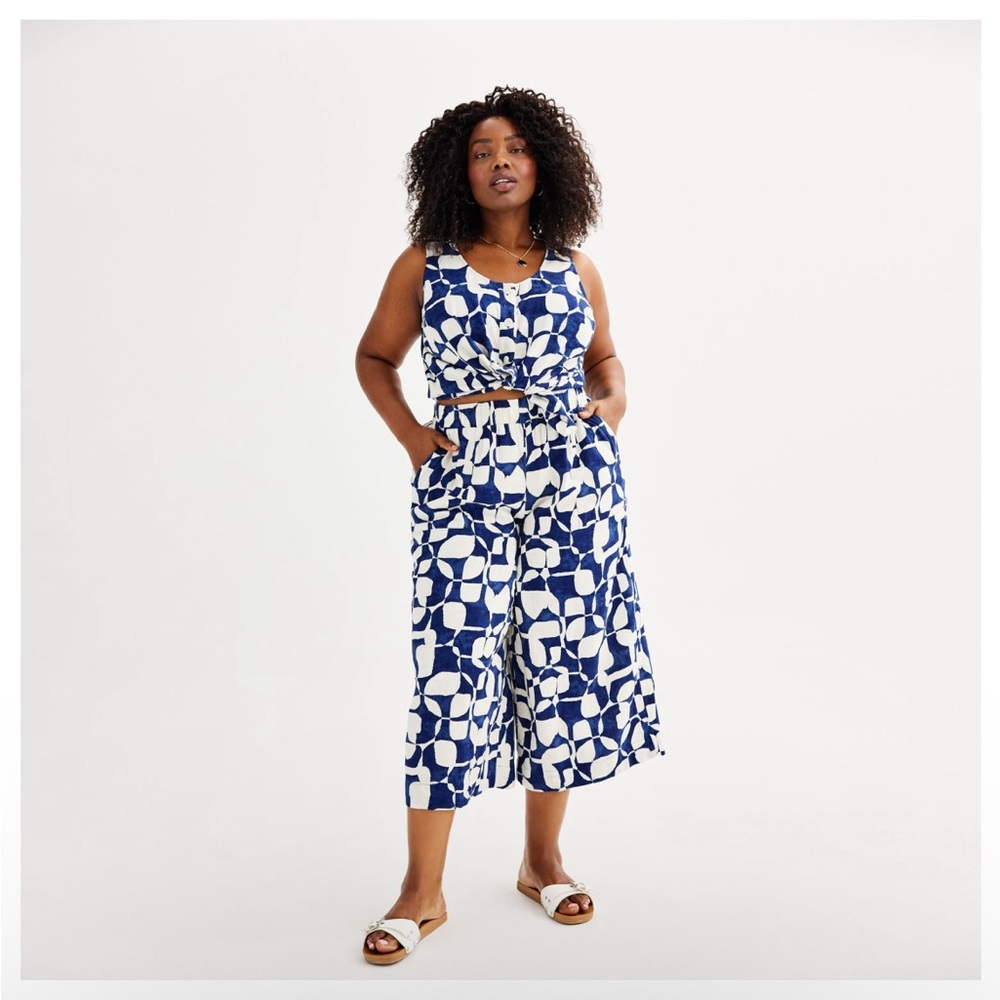 Set Sonoma Navy and White Geometric Linen